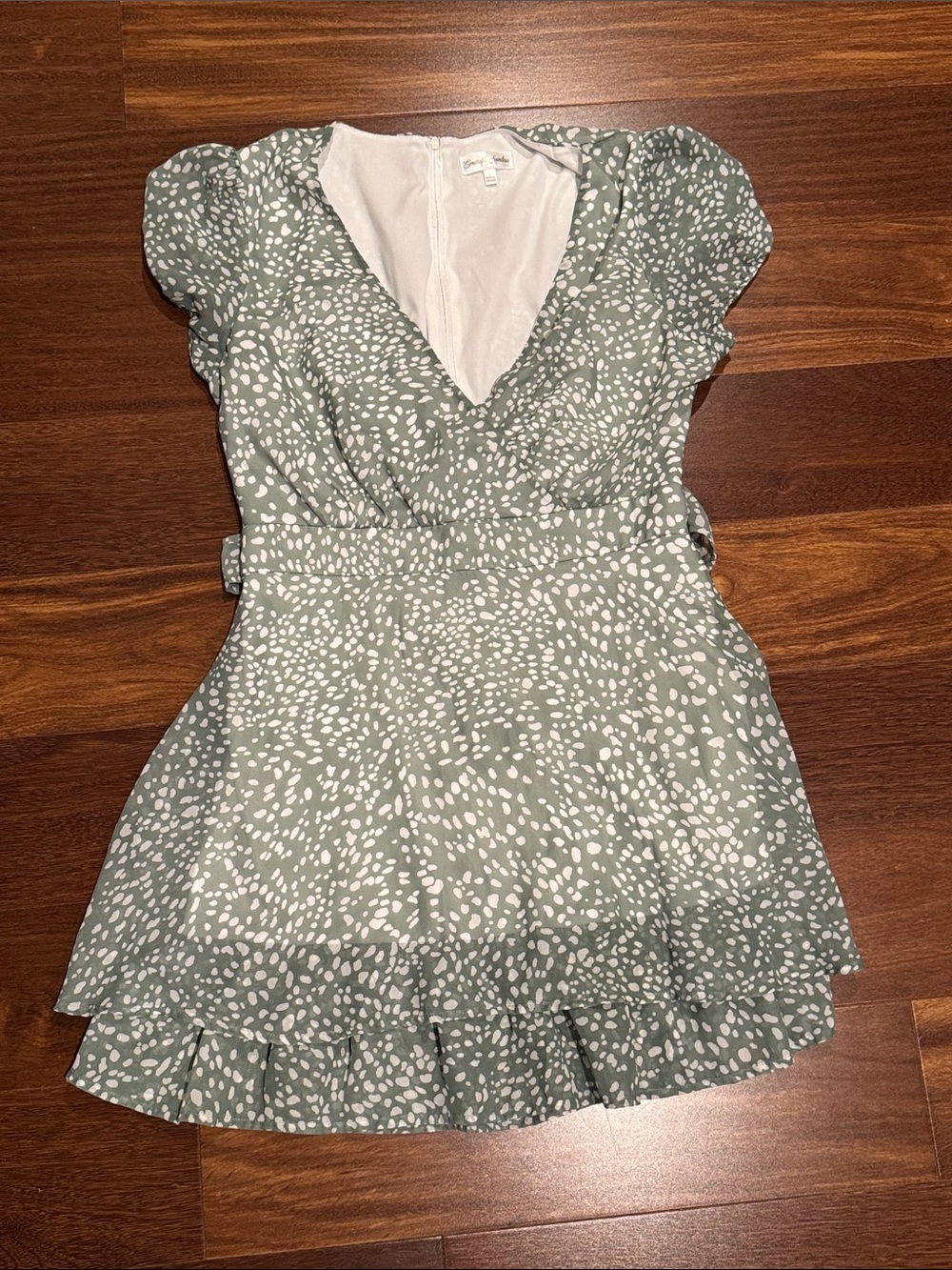 Women's Sage Green Printed V-Neck Dress